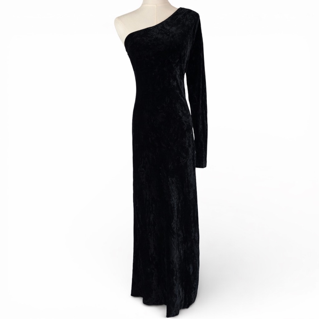 Polo Ralph Lauren Silk Velvet Asymmetric Formal Maxi Gown Minimalist Glam 14